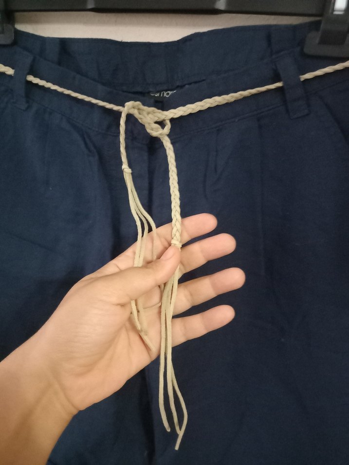 Keten Yüksek Bel Şort - Görsel 3