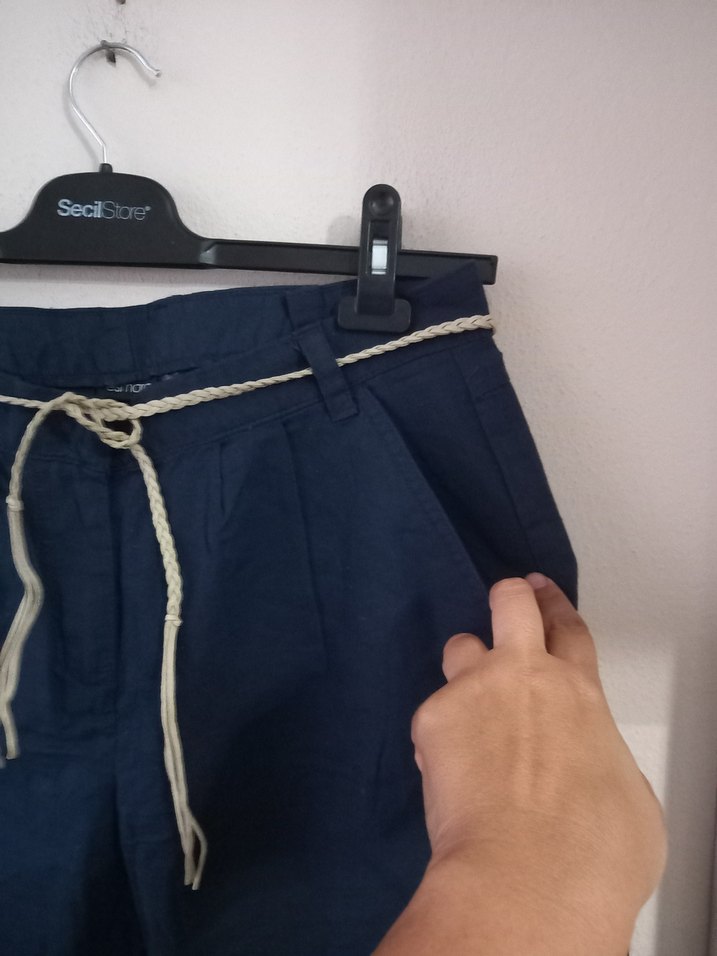 Keten Yüksek Bel Şort - Görsel 2