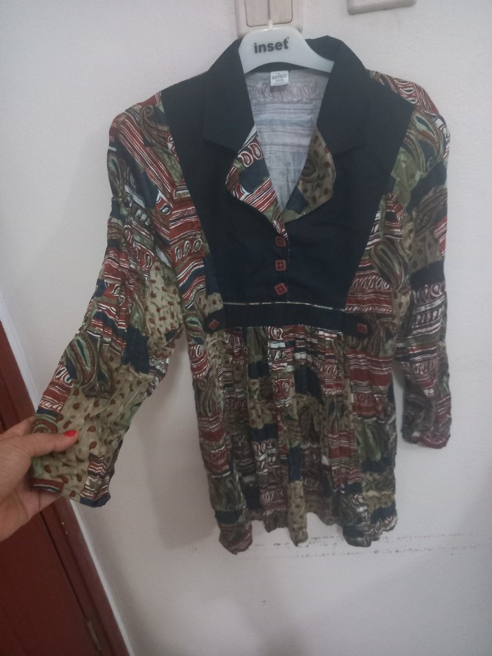 Desenli Salaş Bohem Uzun Hamile Gömleği - Görsel 5