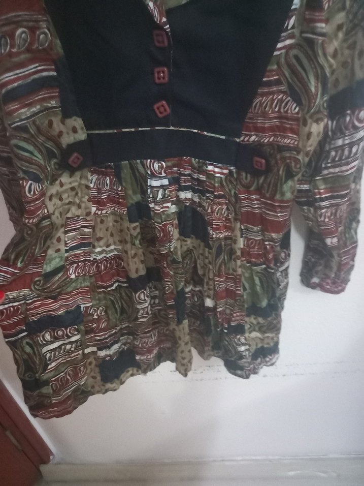 Desenli Salaş Bohem Uzun Hamile Gömleği - Görsel 4