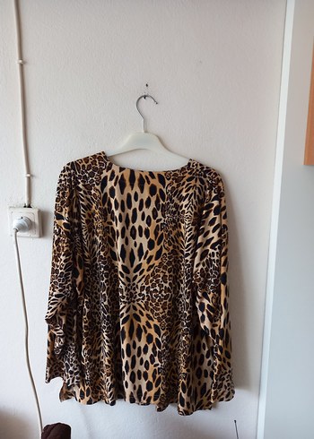 48 Beden kahverengi Renk Leopar Şık Bluz