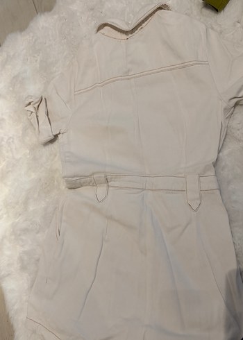 Düğmeli Beyaz Kadın Mini Tulum - Görsel 7