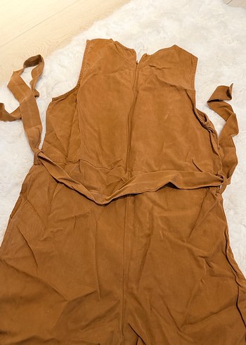 Kadın Kahverengi Kemerli Kısa Tulum - Görsel 4