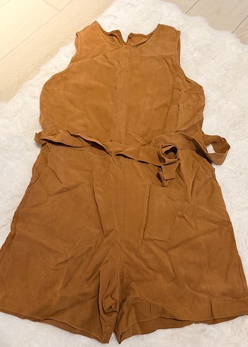 Kadın Kahverengi Kemerli Kısa Tulum - Görsel 2