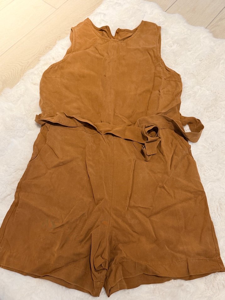 Kadın Kahverengi Kemerli Kısa Tulum - Görsel 2