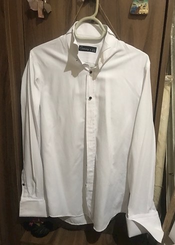 Damat Düğmeli Beyaz Pamuklu Erkek Gömlek