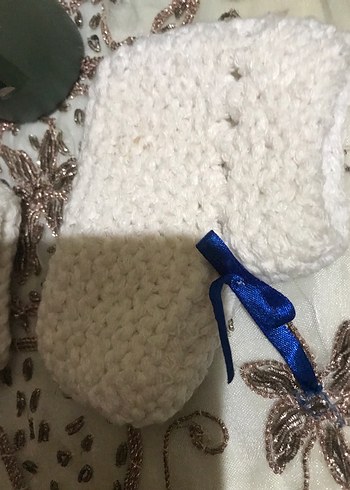 Beyaz Örgü Erkek Bebek Patik - Görsel 2