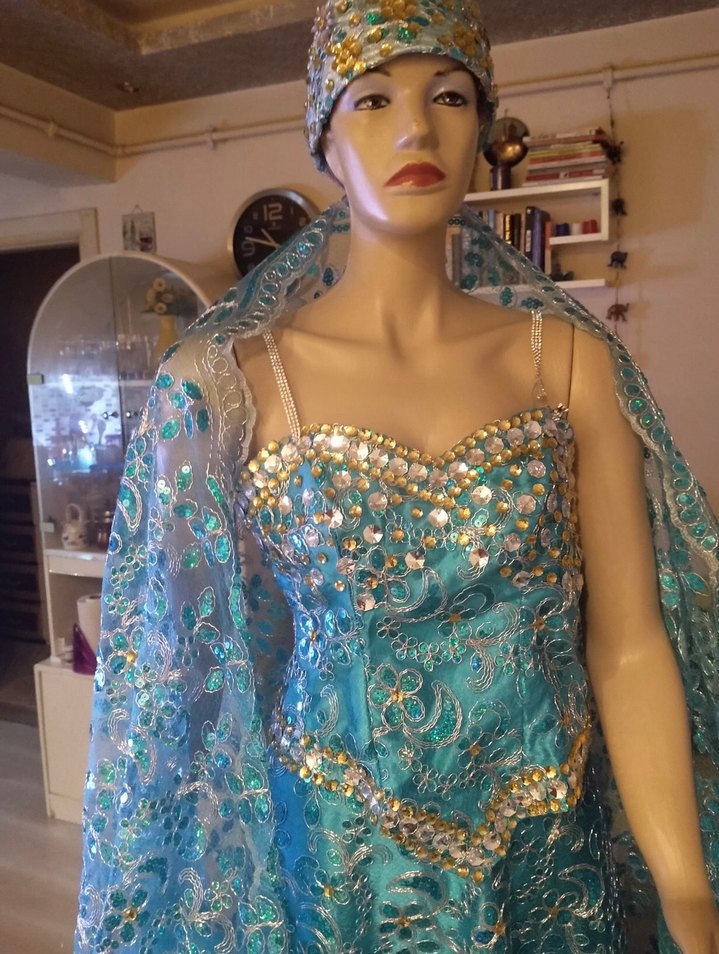 Parlak Turkuaz Drapeli Uzun Bohem Abiye - Görsel 4