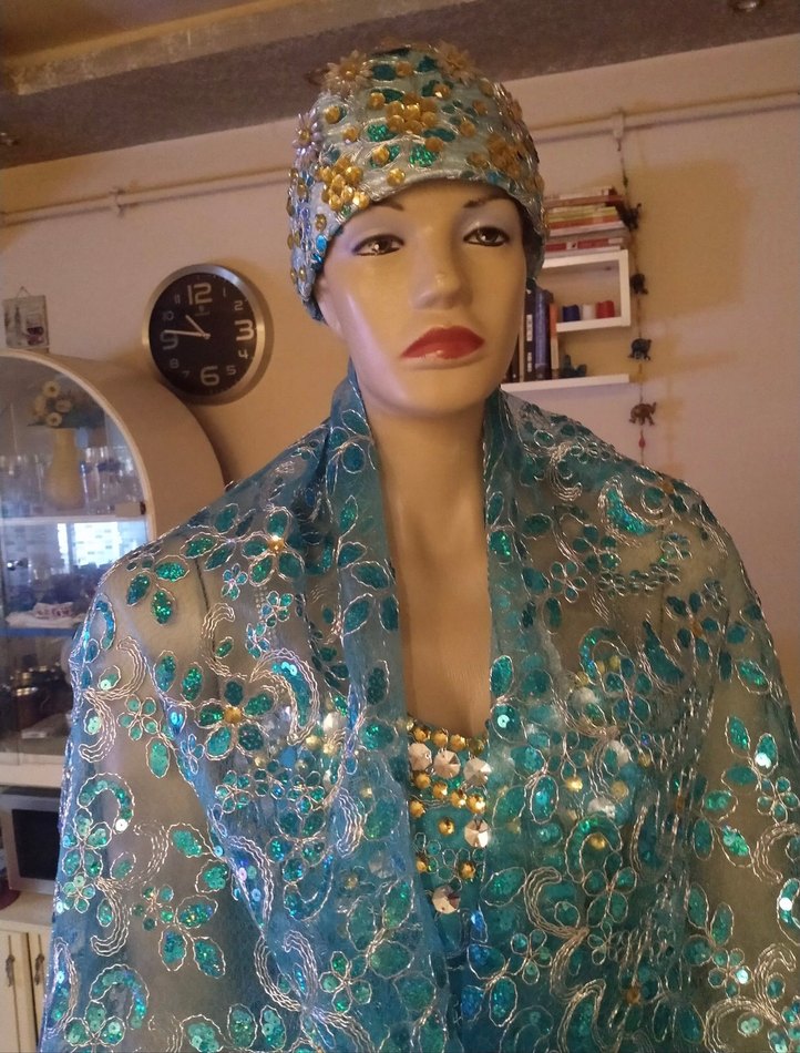 Parlak Turkuaz Drapeli Uzun Bohem Abiye - Görsel 3