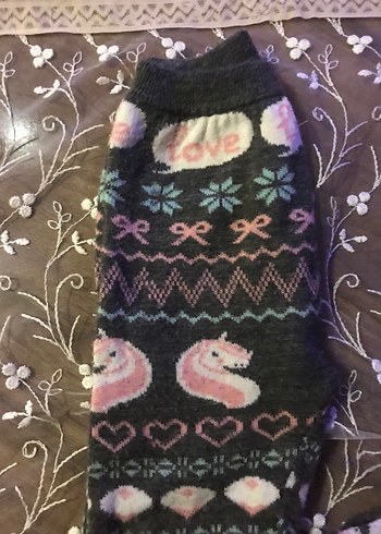 Kız Çocuk Çok Renkli Nakışlı kışlık  Triko Tayt - Görsel 2