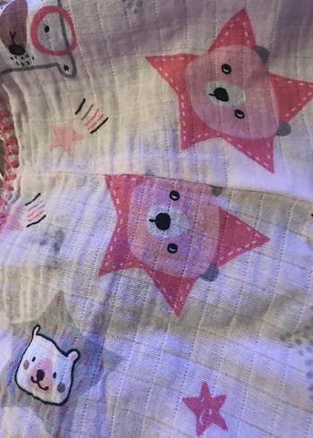 BabyCo Pembe Nakışlı Çocuk Müslin kapüşonlu bornozu - Görsel 4