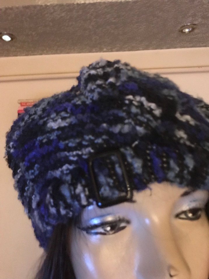 Kadın Mavi lacivert gri tokalı Örgü Bohem Bere - Görsel 2