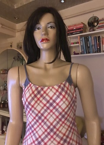 Kadın Gri Kareli ve denim İnce Askılı Mayo - Görsel 2