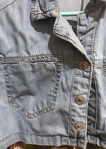 Zara  Kısa Kot Ceket, Düğmeli, Mavi - Görsel 2