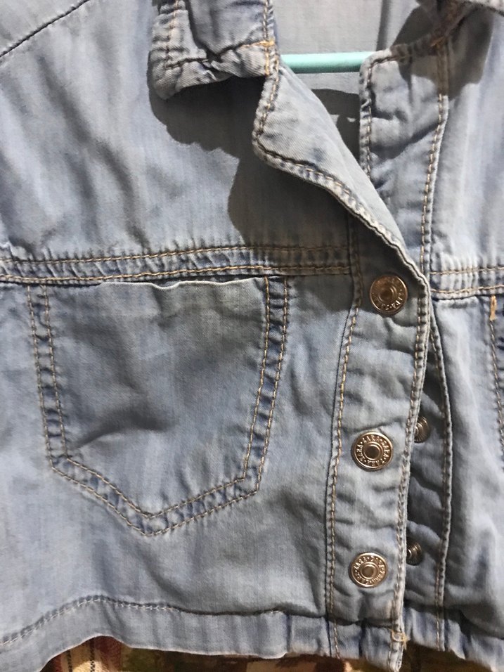 Zara  Kısa Kot Ceket, Düğmeli, Mavi - Görsel 2