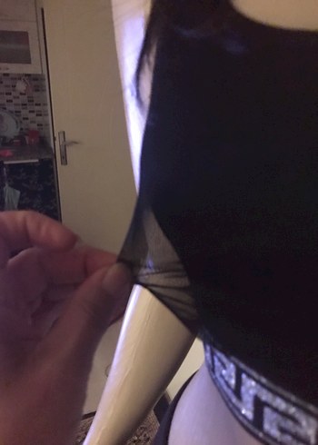 Siyah Tüllü Spor Crop Top - Görsel 4