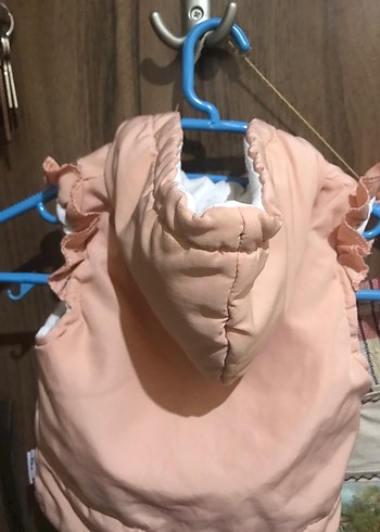 Kız Çocuk Pudra kapüşonlu Fermuarlı Yelek - Görsel 3