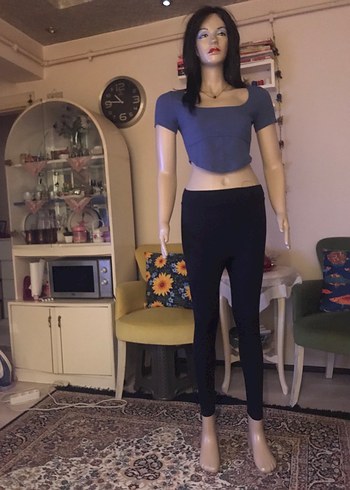 Addax Kadın Mavi Kısa Kollu Crop Top - Görsel 2