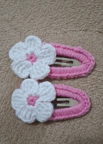 Pembe örgü çiçekli çocuk toka seti - Görsel 2