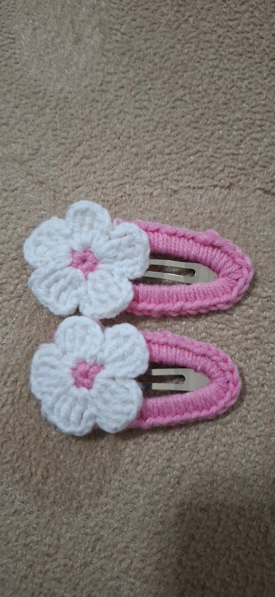 Pembe örgü çiçekli çocuk toka seti - Görsel 2