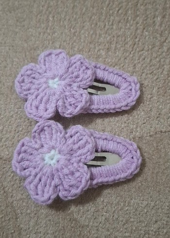 Mor Örgü Çiçekli Çocuk Toka Seti - Görsel 2
