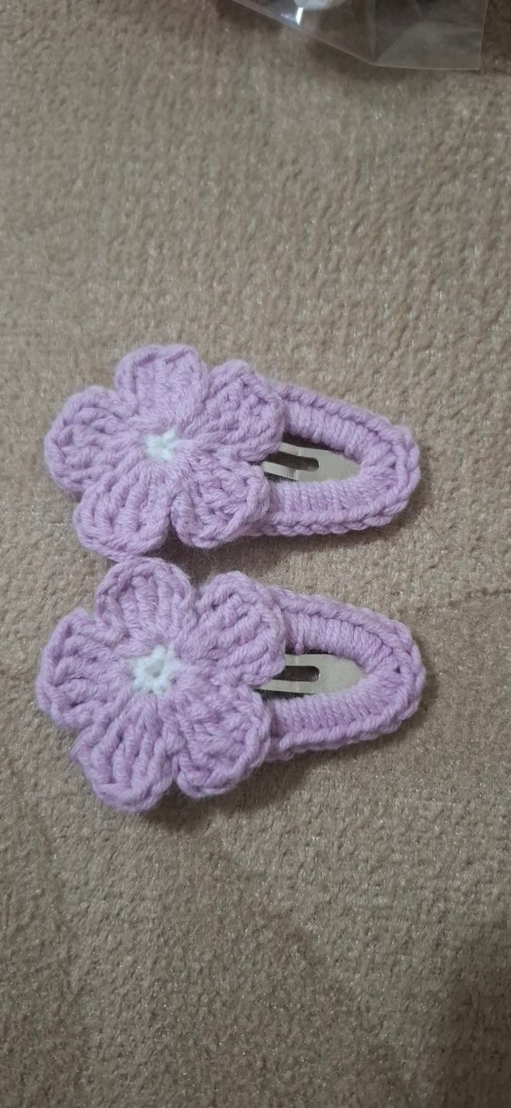 Mor Örgü Çiçekli Çocuk Toka Seti - Görsel 2