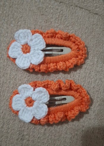 sarı mor turuncu Örgü Çiçekli Çocuk Toka Seti - Görsel 3