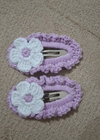 sarı mor turuncu Örgü Çiçekli Çocuk Toka Seti - Görsel 2