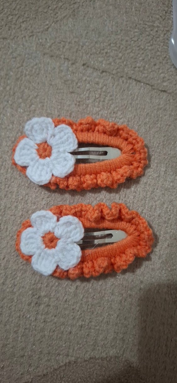 sarı mor turuncu Örgü Çiçekli Çocuk Toka Seti - Görsel 3