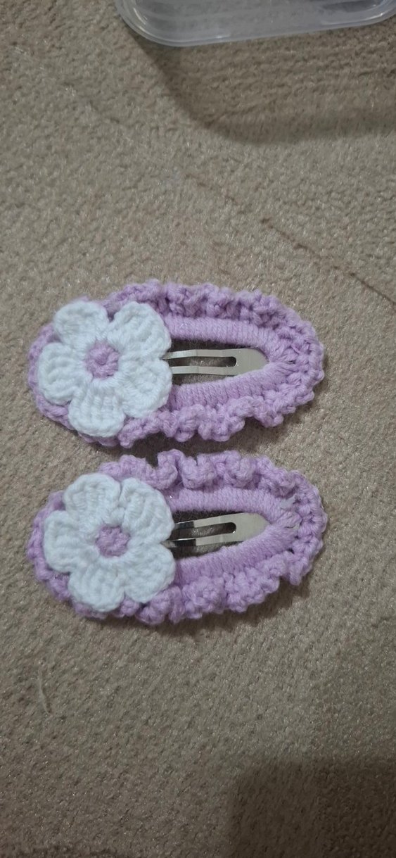 sarı mor turuncu Örgü Çiçekli Çocuk Toka Seti - Görsel 2