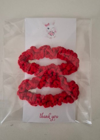 Kırmızı Örgü Çocuk Saç Tokası Seti - Görsel 2