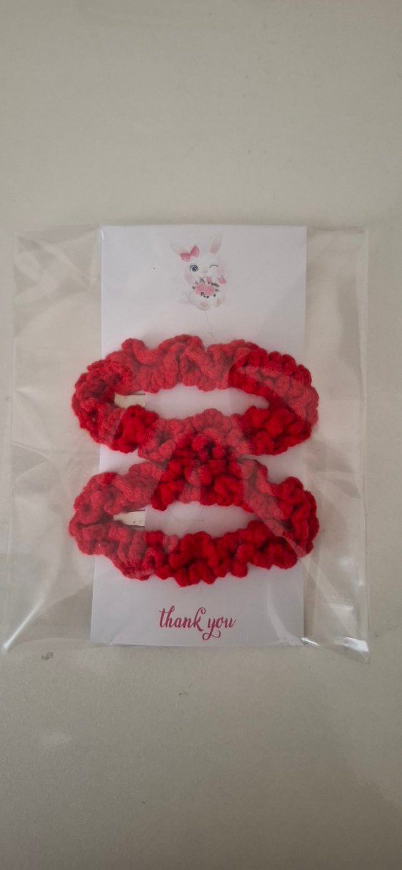 Kırmızı Örgü Çocuk Saç Tokası Seti - Görsel 2