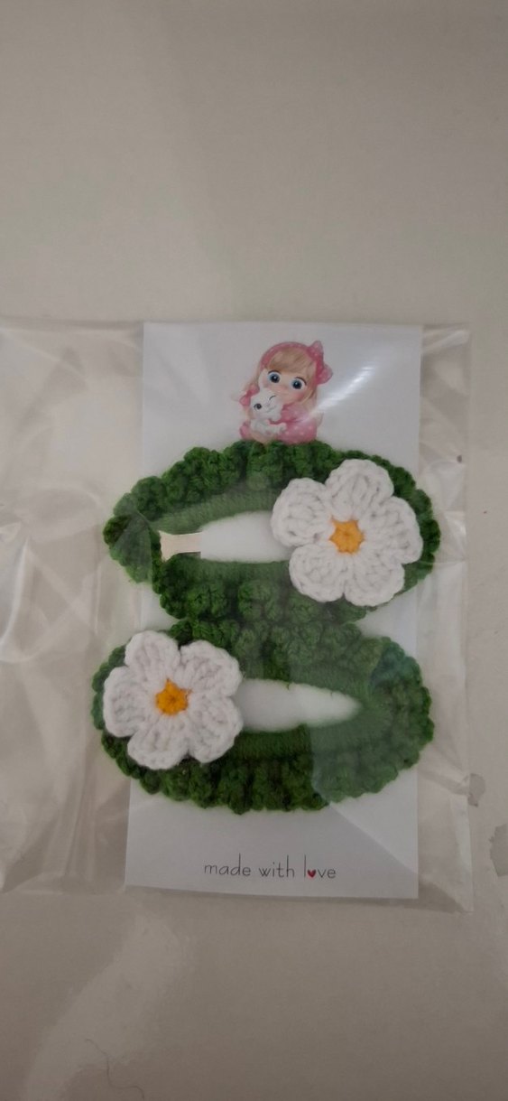 Nakışlı Çiçekli Örgü Yeşil Toka - Görsel 2