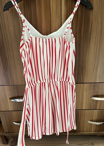 Kırmızı Çizgili Mini Tulum - Görsel 2