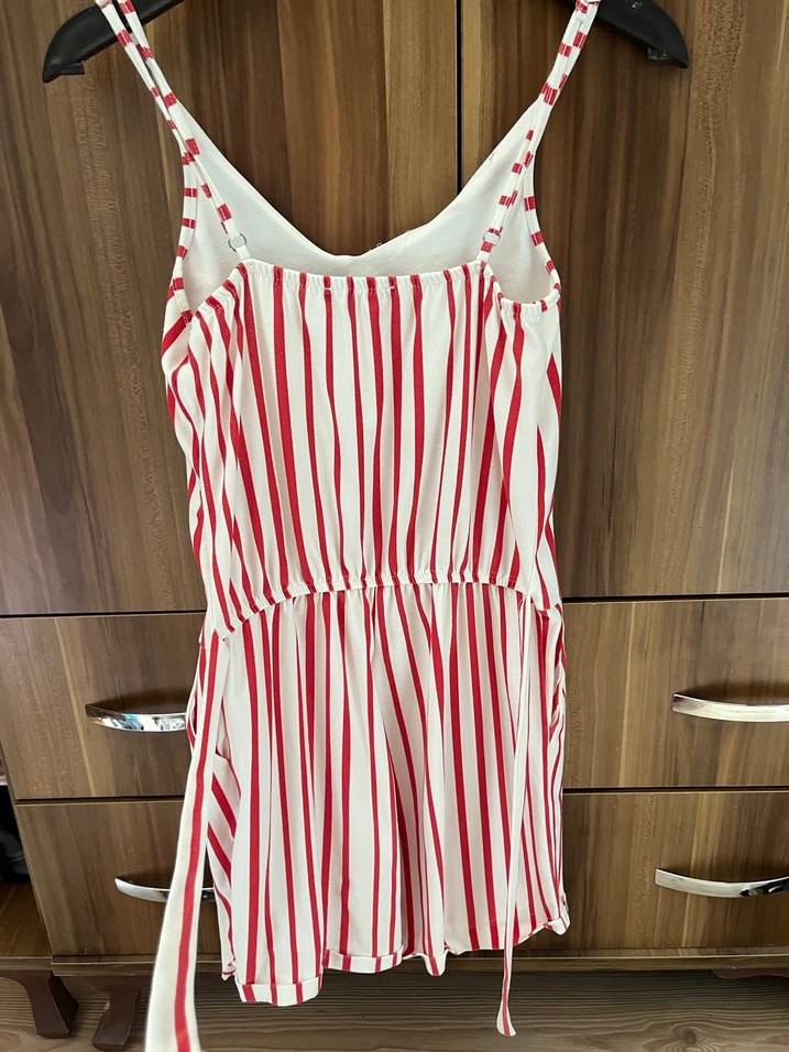 Kırmızı Çizgili Mini Tulum - Görsel 2