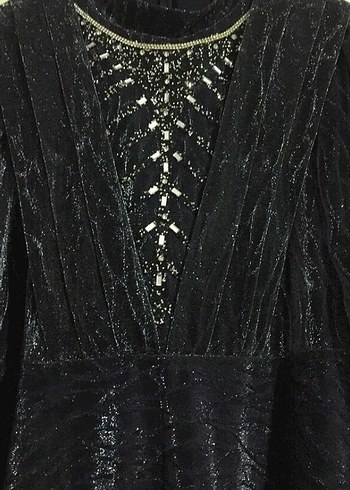 Parlak Siyah Gotik Uzun Abiye Elbise - Görsel 5