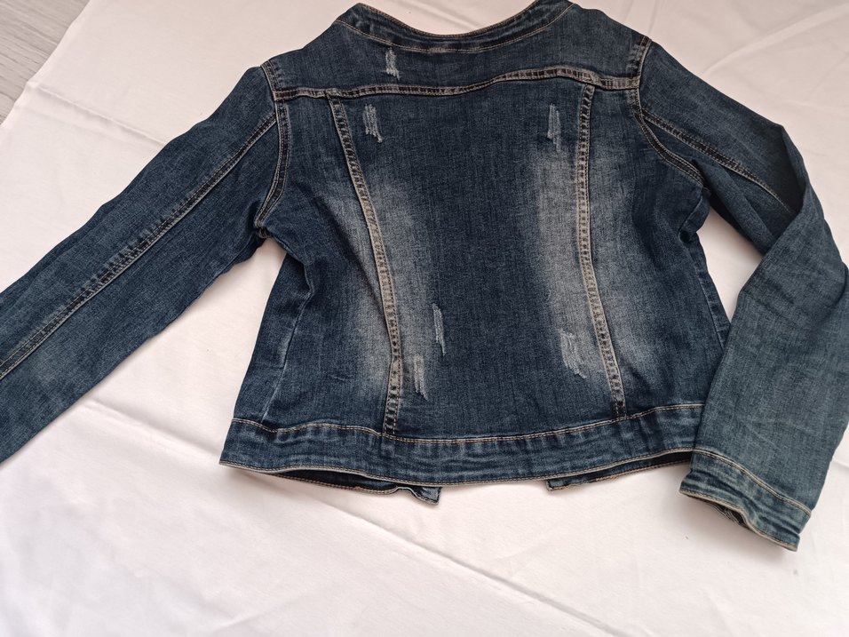 İşlemeli Mavi Kısa Kot Ceket Kadın - Görsel 4