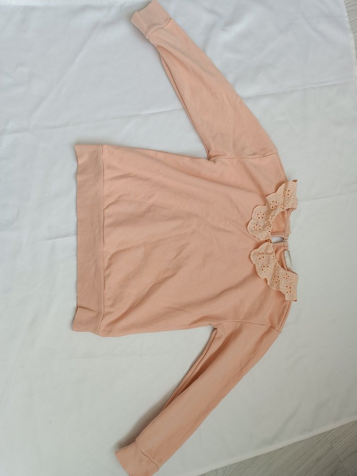 Kız Çocuk açık turuncu Dantelli Sweatshirt - Görsel 3