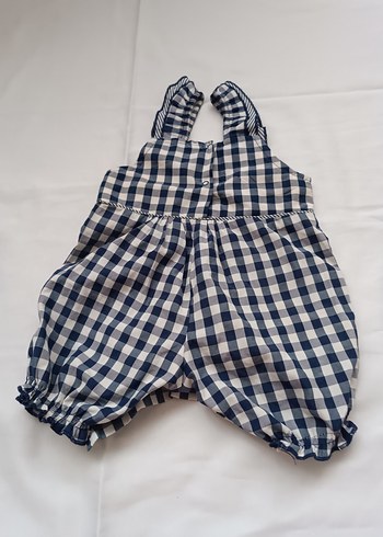 Kız Çocuk Mavi Kareli Fırfırlı Tulum - Görsel 3