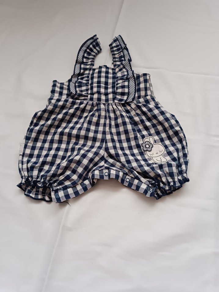 Kız Çocuk Mavi Kareli Fırfırlı Tulum - Görsel 2