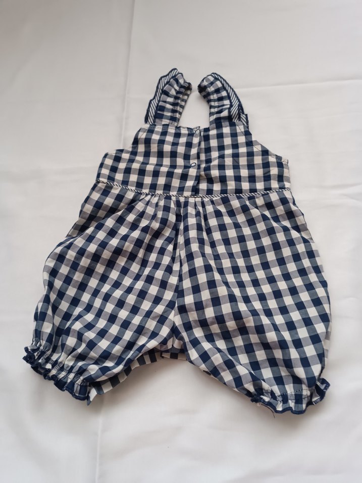 Kız Çocuk Mavi Kareli Fırfırlı Tulum - Görsel 3