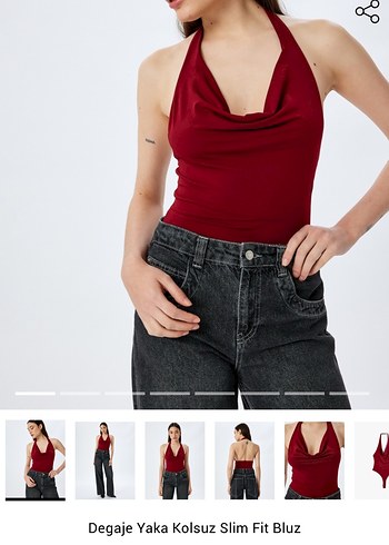 Kolsuz V Yaka Kırmızı Slim Fit Bluz