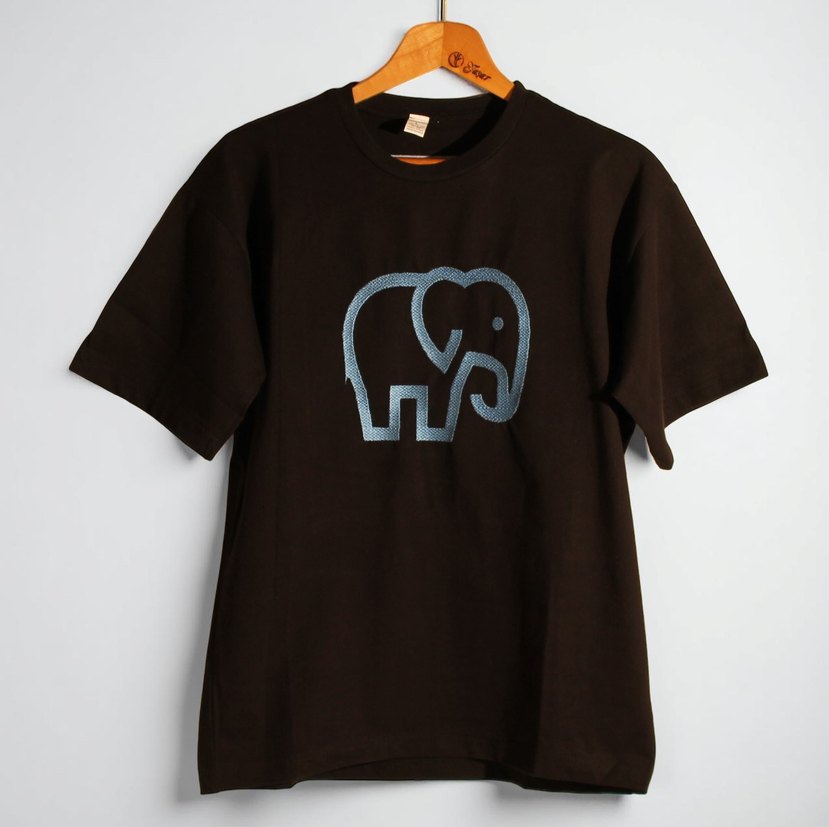 Fil Desenli Nakış İşleme Tişört %100 Pamuk Siyah Sıfır Yaka - Görsel 2