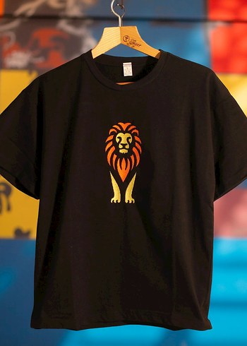 Aslan Desen Nakış İşlemeli Tshirt %100 Pamuk Siyah Sıfır Yaka - Görsel 2