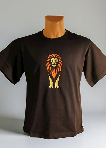 Aslan Desen Nakış İşlemeli Tshirt %100 Pamuk Siyah Sıfır Yaka - Görsel 3