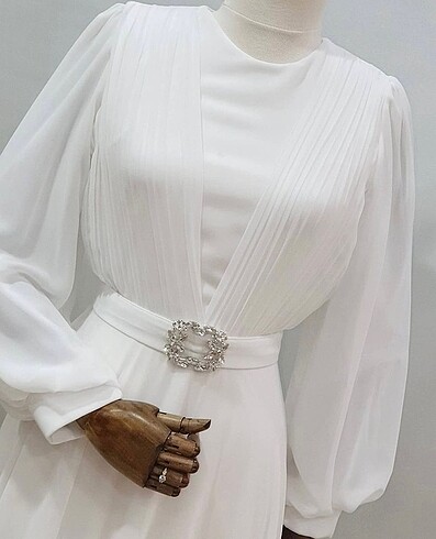 36 Beden Beyaz Tesettür Elbise