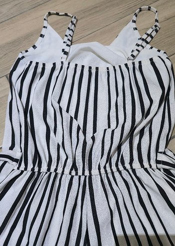 Çizgili Askılı Kemerli Kadın Tulum - Görsel 4