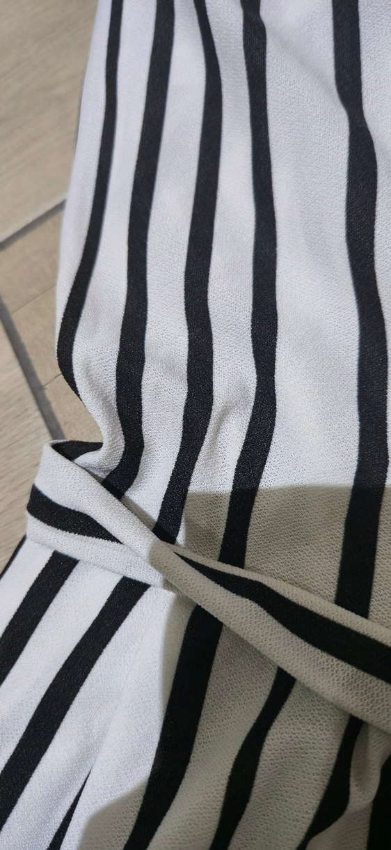 Çizgili Askılı Kemerli Kadın Tulum - Görsel 3