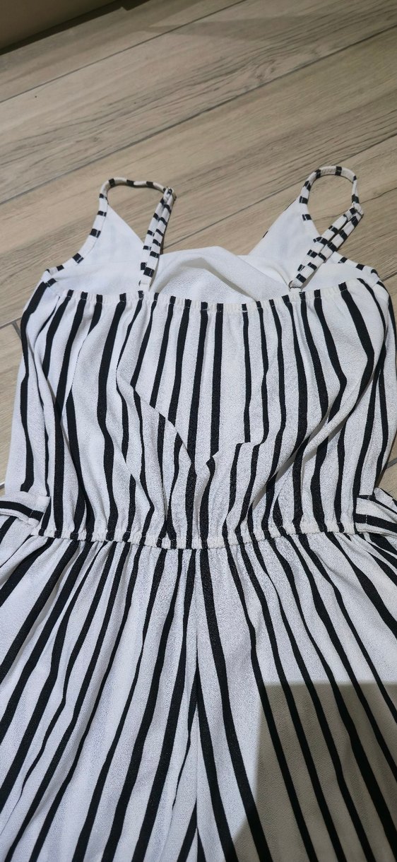 Çizgili Askılı Kemerli Kadın Tulum - Görsel 4