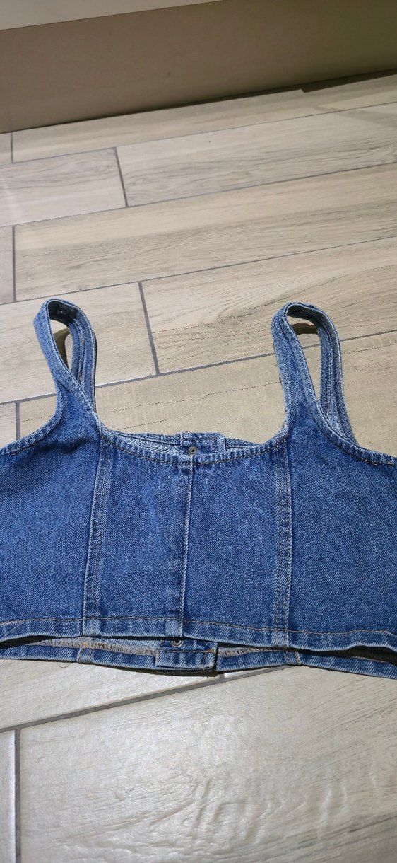 Düğmeli Mavi Denim Kadın Bustiyer - Görsel 2